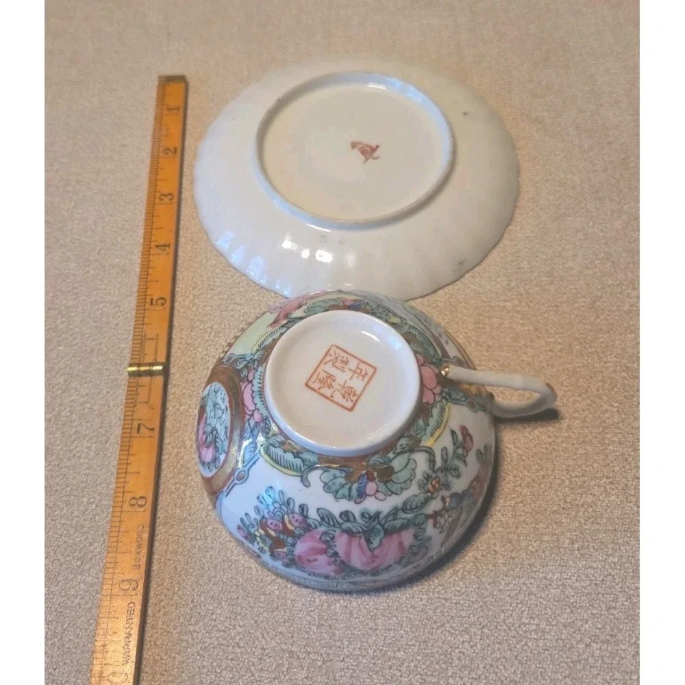 Vintage Chinese Famille Rose Eggshell Porcelain Tea Cup & Saucer Set Qianlong